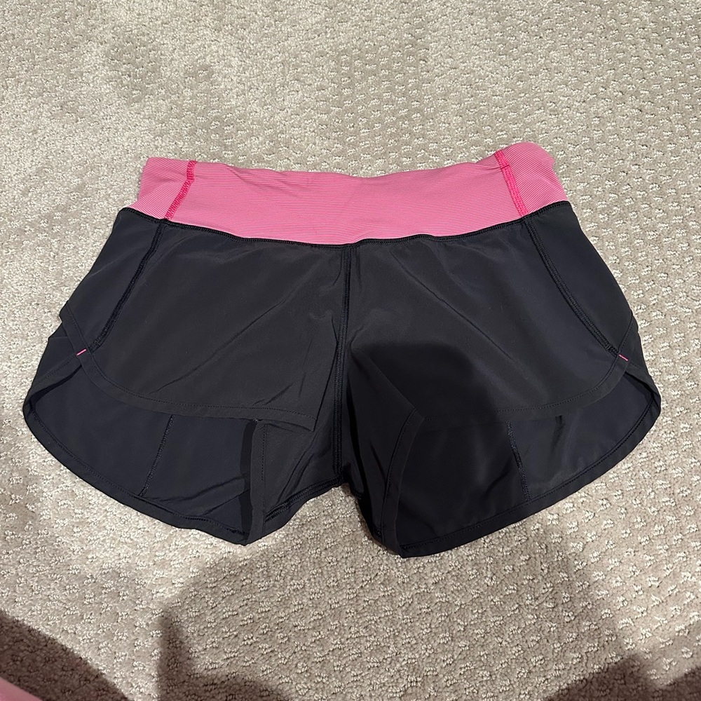 lululemon speed up shorts with pink band size 4